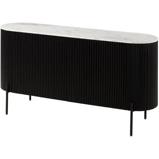 MASSIVMOEBEL24.DE Sideboard 145 x 76 x 40 cm Schwarz lackiert / Marmor Weiß