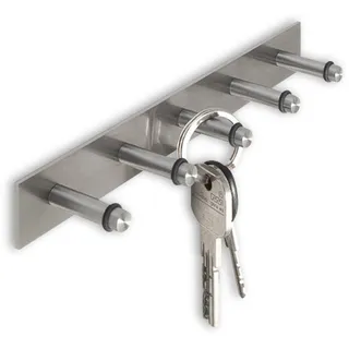 Schlüsselbrett mit 5 Haken, aus Edelstahl matt geschliffen, zum Kleben, ohne Bohren, sehr stark haftende Klebefolie - PHOS Design