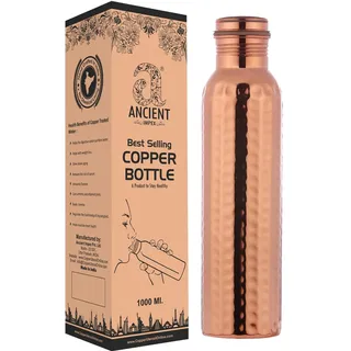 1000 ml gehämmerte reine Kupfer-Wasserflasche | Auslaufsichere nahtlose Wasserflasche für ayurvedische Vorteile