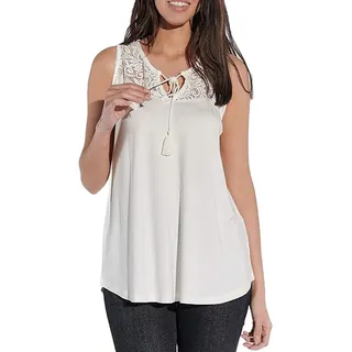 vestino Damen Sommer-Top mit Spitzen-Einsatz Freizeit-Shirt im Boho-Look 900630 Creme-Weiß - S