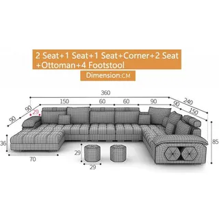 Wohnlandschaft Ecksofa UForm Sofa Couch Leder Design Couch Textil Modern Sofas - Grau