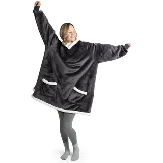 Blumtal Hoodie Decke Damen mit Ärmeln und Kapuze - OEKO-TEX zertifizierter Kuschelpullover Damen - Decke zum Anziehen - Decken Hoodie - Kuschelpullover gefüttert - Anthrazit - Hoodie Decke Sherpa - Large