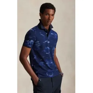 Polo Ralph Lauren für Herren. 710P04012001 Piqué-Poloshirt mit Bär Custom Slim Navy Polo-Shirt (M), Lässig, Baumwolle, Kurzarm, Marine