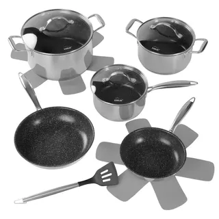 STONELINE® PROFESSIONAL Edelstahl Kochgeschirr-Set 11-teilig 18/20/24 | mit Deckeln - Silber
