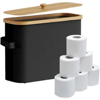 Relaxdays Toilettenpapier Aufbewahrung, 12 Rollen, schwarz | HBT: 33 x 45 x 16 cm, Stoff, Bambus, Klopapier Korb, Vorrat
