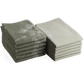 DoubleDry 12er Set Geschirrtücher und Küchtentücher Set - 100% Baumwolle - 6X 50x70cm und 6X 50x50cm - Oeko-Tex Zertifiziert (Pusteblume, Grün)