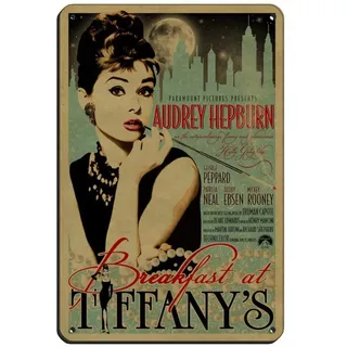 FUKITT Audrey Breakfast at Tiffany's Hepburn Poster (1) Blechschild Vintage Metall Pub Club Cafe Bar Home Wandkunst Dekoration Poster Retro 20 x 30 cm