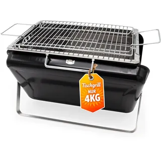 Rin & Rut Tragbarer Holzkohlegrill klappbar – Koffer-Design mit Belüftung | 2-stufiger Edelstahlrost, faltbares Gehäuse, ideal für Balkon, Camping & Reisen