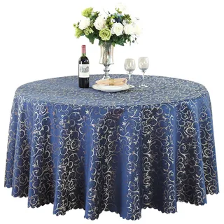 BHOMTY Runde Jacquard-Tischdecke Schützt und dekoriert den Tisch Geeignet für Haus, Hotel Restaurant, Hochzeit Bankett, Büro Treffen Marineblau Durchmesser 180 cm