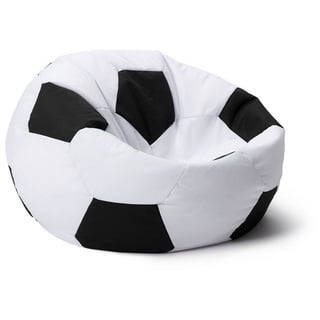 Lumaland Sitzsack Luxury Fußball gaming Sitzkissen Bodenkissen, Fußballoptik, Groß weiß Ø 90 cm