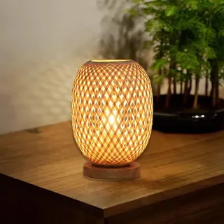 GUANSHAN Handgewebte Bambus Kunst Tischlampe Rustikale Bambus Lampenschirm Nachttischlampe Atmosphäre Nachtlicht Tisch Beleuchtung Dekorative Tischleuchte Für Schlafzimmer, Wohnzimmer