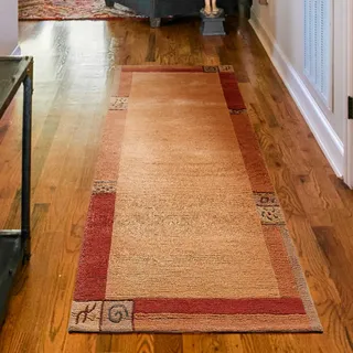 Wollteppich LUXOR LIVING "India" Gr. 11, orange (terra), B:80cm H:20mm L:300cm, Wolle, Teppiche, Designer-Teppich Knüpfteppich Schurwollteppich Teppich, reine Wolle, handgeknüpft, mit Bordüre, auch als Läufer
