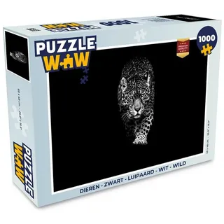 MuchoWow Puzzle Tiere - Schwarz - Leopard - Weiß - Wild, 1000 Puzzleteile, Foto-Puzzle, Bilderrätsel, Puzzlespiele, Klassisch schwarz 48 cm x 68 cm x 2 cm | Querformat