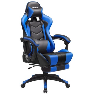 SONGMICS Gaming-Stuhl, ausziehbare Fußstütze, 90°-135° Neigungswinkel blau|schwarz