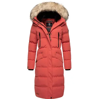 MARIKOO Damen Wintermantel warmer Steppmantel lang mit abnehmbarem Kunstfell und Kapuze Schneesternchen Rouge Gr. XXL - XXL
