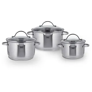 Kochtopf Topfset 3-tlg. 16 20 24 cm | Edelstahl Induktion Ausguss Glasdeckel KHG