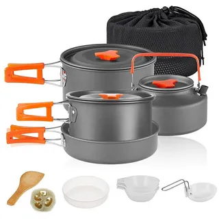 PFCTART Topf-Set Tragbares Camping-Kochset, 16-teiliges Kochgeschirr-Set, Aluminium (16-tlg), Kochtöpfe, Pfannen, Kessel
