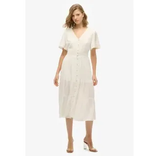 Superdry für Damen. W8011891A Ibiza-Kleid weiß (M), Lässig, Baumwolle, Kurzarm