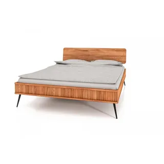 Natur24 Bett Bett Tula 1 Sonderlänge 180x220 Kernbuche Holzkopfteil u. Metallbeine schwarz