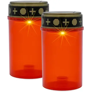 LED Solar Grab Licht warm weiß 2er Set - rot - Trauer Gedenk Friedhofs Kerze