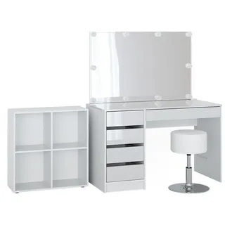 Vicco Schminktisch "Sherry", Weiß Hochglanz/Weiß, 4 Teile, mit Standregal