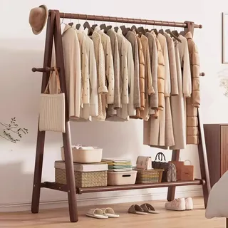 Cutfouwe Holz Kleiderständer Garderobe, große Faltbare hängende Kleidung, Stand Kleiderständer mit Lagerung Regal, Kleidung Lagerung, Home Organisation, natürliche Buche,39"
