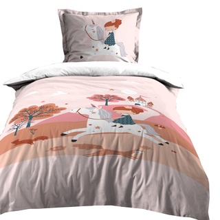 Lovely Casa - Bettwäsche Bettbezug + 1 Kissenbezug – Größe 140 x 200 cm – 100% Baumwolle – Modell Cyrielle – Rosa – Mädchen – Einhorn – Pferd – Girly – Prinzessin