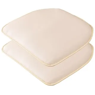 OQOPO Leder-Küchenstuhlkissen,geformtes Sitzkissen und Esszimmerstuhlpolster,43 x 40 cm,rutschfeste Gummirückseite,1/2/4 Packungen (Farbe: Beige,Größe: 2er-Set)
