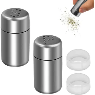 Mini Salzstreuer für Unterwegs, 2 Stück Edelstahl Salz 5ml Salzstreuer Klein mit Deckel Gewürzstreuer Camping Salz und Pfefferstreuer Geeignet für Restaurants Camping und Grill im Freien (P+S)
