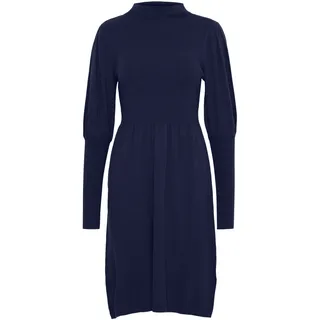 Fransa FRDEDINA Damen, Strickkleid Feinstrickkleid knieumspieltes Kleid mit Puffärmeln, in blau | Gr.: L