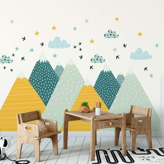 Ambiance-Sticker Wandaufkleber für Kinder, Riesen-Dekoration, skandinavische Berge für Kinderzimmer, Ziska, 55 x 110 cm, 1 Stück