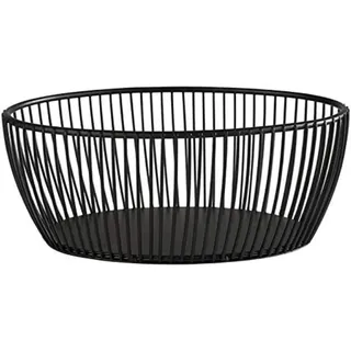 APS „SVART“ ovaler Metallgitter Korb, stabiler Gitterkorb, L: 20 cm, B: 15 cm x H: 8 cm, Brotkorb, Obstkorb, Gemüsekorb, stapelbar, schwarz, spülmaschinengeeignet