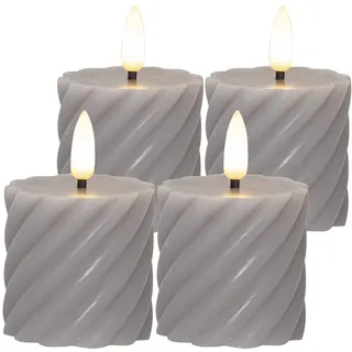 Star Trading LED Kerzen mit Timerfunktion Stumpenkerzen Grau LED Kerze mit Timer Stumpenkerzen Set 4er LED Stumpenkerzen mit Timer Gedrehte Kerzen Deko Kerzen