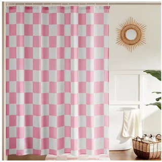 FOUORTUNATE-BEE Duschvorhang Karierter Duschvorhang für Badezimmer Hübsches Retro-Schachbrettmuster Breite 180 cm (Duschgardine in Vintage-Ästhetik, maschinenwaschbar, Stoffduschvorhang) rosa
