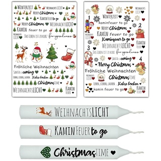 Vhger Kerzentattoos Weihnachten,2 Stück Farbige Kerzensticker Folie,DIY Kerzensticker für Adventskerzen und Keramik,A4 Boge