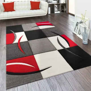 Paco Home Teppich Wohnzimmer Kurzflor Schlafzimmer Modern Geometrisches Muster Kariert Meliert, Grösse:80x300 cm, Farbe:Rot
