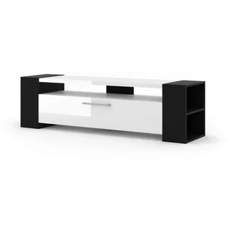 BIM Furniture Homlando Lowboard TV-Schrank Livia 160 cm Kommode TV Tisch Sideboard Hi-Fi Regale Hochglanz (Schwarz Matt/Weiss Glanz)