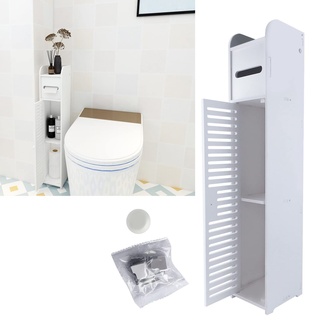 Toilettenpapierschrank mit Türen und Einlegeböden, schmaler Toilettenschrank, schmales Organisationsregal, Papierhalter, weiß
