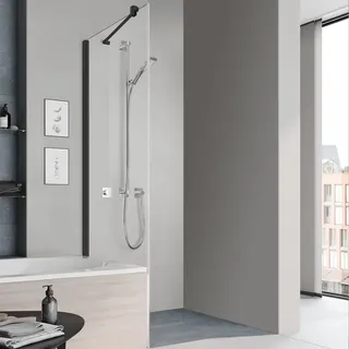 Kermi Mena Eck-Duschkabine mit Schiebetür 175 x 75 cm Schwarz Soft ESG klar METVP075173AK