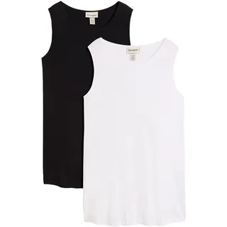 Shirttop BONPRIX, Damen, Gr. 52/54 (XXL), schwarz-weiß (weiß, schwarz), Jersey, Obermaterial: 95% Viskose, 5% Elasthan, mehrfarbig, unifarben, A-Linie Po-bedeckend, Rundhals, Tops Shirttop, Longtop in dezenter A-Linie, ärmellos, Viskose-Jersey mit Stretch