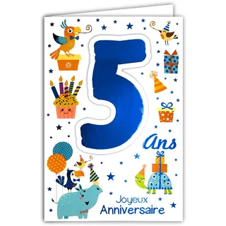 AFIE 69-2105 Karte Happy Birthday 5 Jahre Kinder Jungen Mädchen – Frosch Seerose Bauernhof Traktor Landschaft
