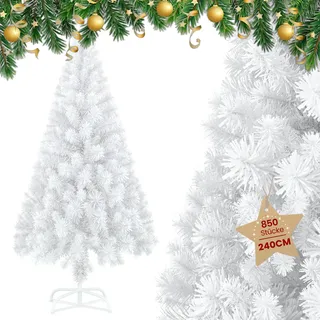UISEBRT Künstlicher Weihnachtsbaum 240cm Weiß, PVC, 850 Spitzen | Tannenbaum Elegante Winterwunderland-Optik, Klapp-System & Metallständer, 6cm Nadeln, Wiederverwendbar, für Weihnachtsdeko