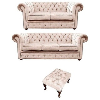 JVmoebel Chesterfield-Sofa, Chesterfield 3+2 Sitzer Garnitur Sofa Couch weiß
