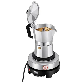 KLOOLIVE Elektrische Espressomaschine, Klein Espressokocher, 3 Esoressitassen Kaffeekanne, Espressokanne mit 500W Elektrische Heizplatte, 5 Einstellbare Temperatur, für Cafés, Büros und Hotels