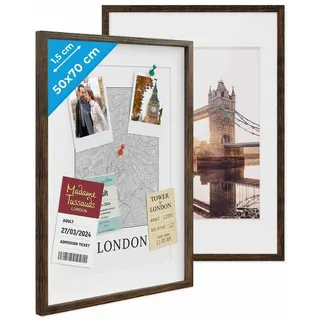 PHOTOLINI Bilderrahmen 2er Set 3D-Objektrahmen zum Befüllen mit Passepartout und Glasscheibe, für 2 Bilder (2er Set), Rahmen 50x70 cm für Objekte bis 1,5 cm Tiefe zum Basteln & Verschenken braun 50 cm x 70 cm