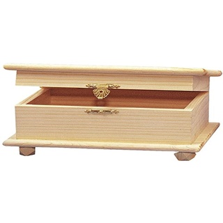 Rayher Holz Schatulle, 10,5 x 19 x 13,5 cm, Holzbox mit Deckel, Füßen und Schnappverschluss, Holzkiste FSC zertifiziert, Aufbewahrungsbox zum Bemalen, 61350000