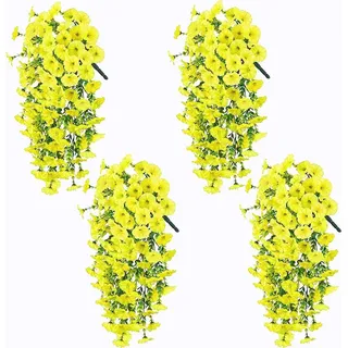 4 Stück 29,52 Zoll/75 cm Künstliche Falsche Hängende Blumenpflanzen für Außen Innen Frühling Sommer Dekoration Kunstseide Realistische Blauregen Kletterpflanzen Hängende Pflanzen für Zuhause Veranda Terrasse Balkon Deko (Hellgelb)