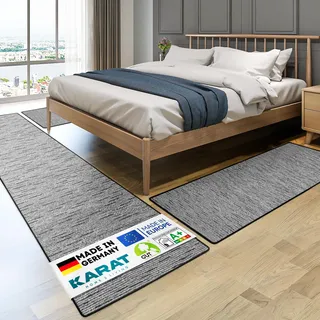 KARAT Bettvorleger - 3-teiliges Set - Moderne Bettumrandung in Anthrazit - Teppich Läufer für Schlafzimmer Wohnzimmer - Flauschiger Teppichläufer Geneva (B: 67 cm | L: 1 x 330 cm + 2 x 130 cm)