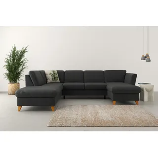 Wohnlandschaft HOME AFFAIRE "Trelleborg U-Form", grau (anthrazit), B:307cm H:86cm T:213cm, 100% Polyester, Sofas, Wohnlandschaft, Federkern-Polsterung, wahlweise mit Schlaffunktion und Stauraum
