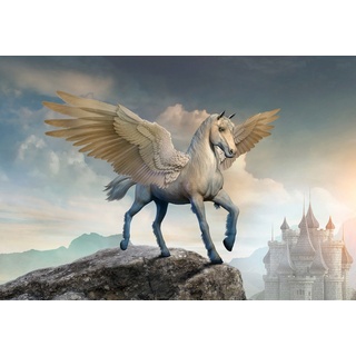 PAPERMOON Fototapete "PEGASUS-PFERDE TIERE PFERD SCHLOSS PALAST FANTASY DEKO" Tapeten Vliestapete, hochwertiger Digitaldruck, inklusive Kleister Gr. B/L: 4,00 m x 2,60 m, Bahnen: 8 St., bunt Tapeten
